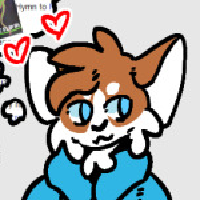 a drawing of fwhip from SOS SMP as a red husky wearing a cyan sweatshirt.